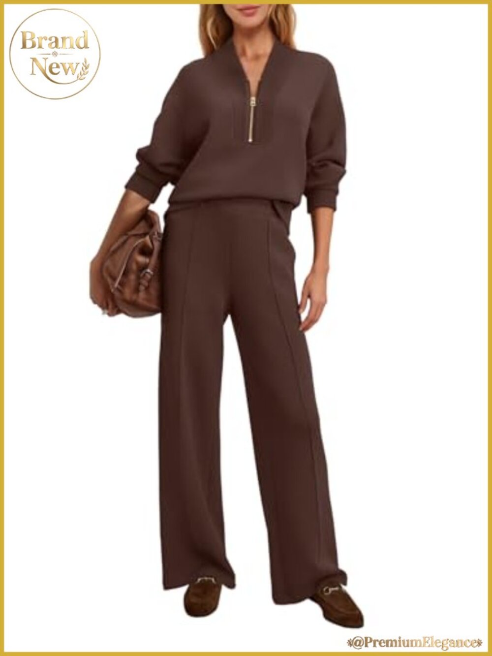 Womens Lounge Set 2 Piece Sweatsuit Oversized Half Zip Wide Leg